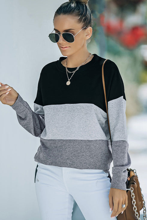 Leopard Print Color Block Drop Shoulder Pullover Sweatshirt