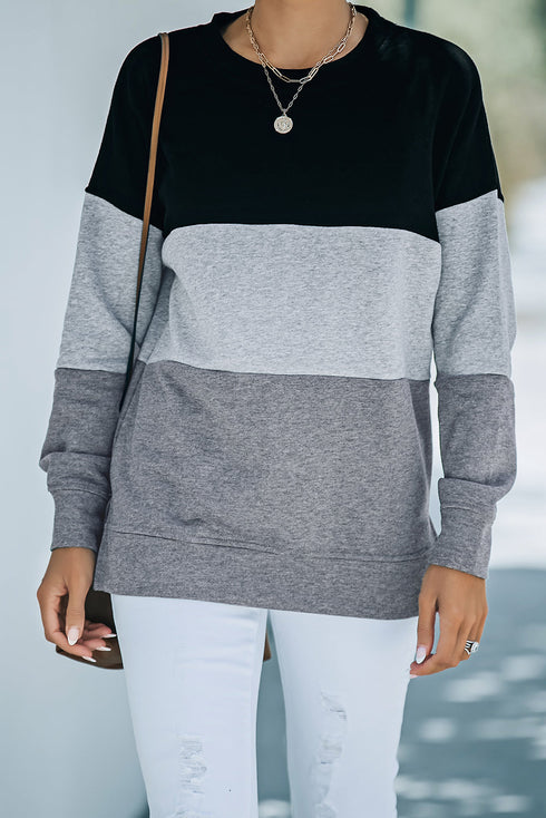 Leopard Print Color Block Drop Shoulder Pullover Sweatshirt