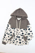 Leopard Print Color Block Pocketed Drawstring Hoodie