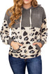 Leopard Print Color Block Pocketed Drawstring Hoodie