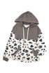 Leopard Print Color Block Pocketed Drawstring Hoodie