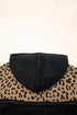 Leopard Print Color Block Quarter Zip Contrast Stitch Pullover Hoodie