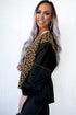 Leopard Print Color Block Quarter Zip Contrast Stitch Pullover Hoodie