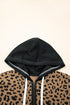 Leopard Print Color Block Quarter Zip Contrast Stitch Pullover Hoodie