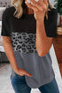 Leopard Print Color Block Short Sleeve T-Shirt