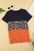 Leopard Print Color Block Short Sleeve T-Shirt