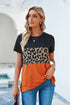 Leopard Print Color Block Short Sleeve T-Shirt