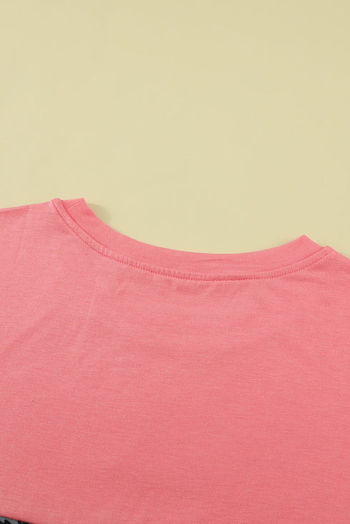 Leopard Print Color Block Short Sleeve T-Shirt