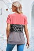Leopard Print Color Block Short Sleeve T-Shirt