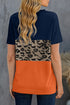 Leopard Print Color Block Short Sleeve T-Shirt