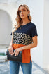 Leopard Print Color Block Short Sleeve T-Shirt