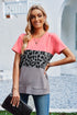 Leopard Print Color Block Short Sleeve T-Shirt