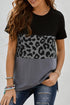 Leopard Print Color Block Short Sleeve T-Shirt