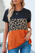 Leopard Print Color Block Short Sleeve T-Shirt