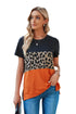 Leopard Print Color Block Short Sleeve T-Shirt