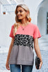 Leopard Print Color Block Short Sleeve T-Shirt