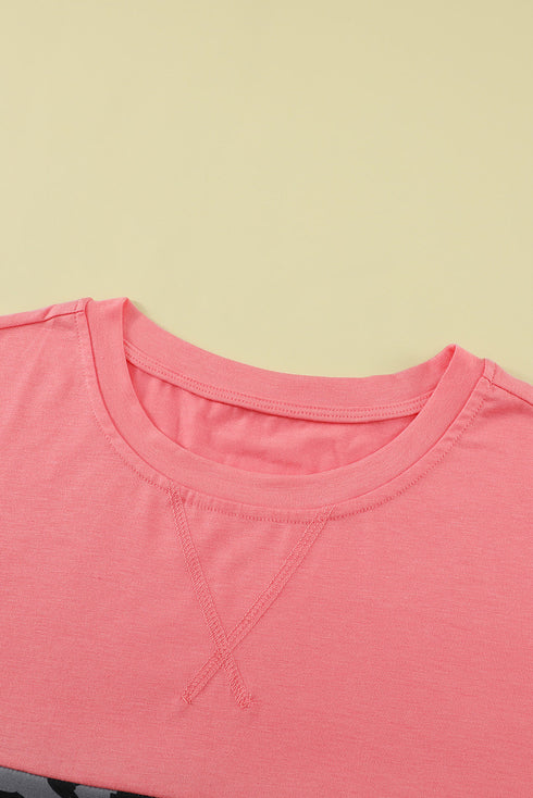 Leopard Print Color Block Short Sleeve T-Shirt