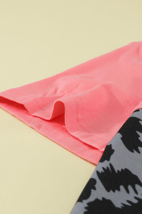 Leopard Print Color Block Short Sleeve T-Shirt