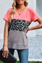 Leopard Print Color Block Short Sleeve T-Shirt
