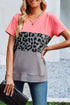 Leopard Print Color Block Short Sleeve T-Shirt