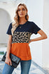 Leopard Print Color Block Short Sleeve T-Shirt