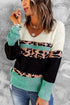Leopard Print Color Block V Neck Sweater