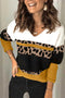 Leopard Print Color Block V Neck Sweater