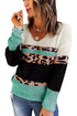 Leopard Print Color Block V Neck Sweater