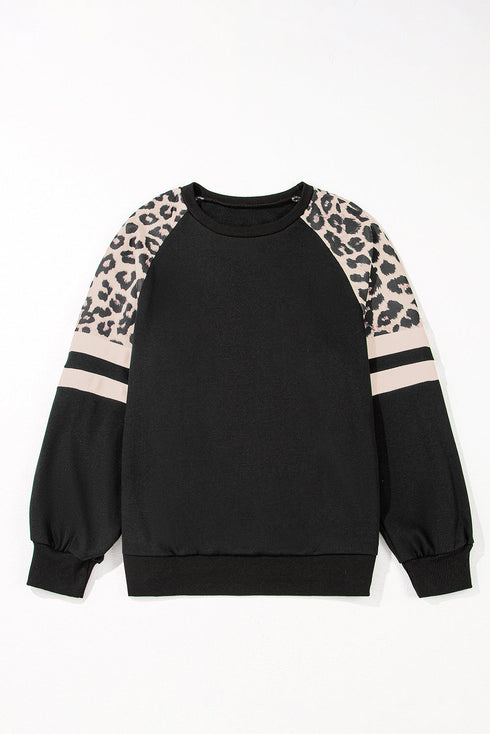 Leopard Print Colorblock Raglan Sleeve Sweatshirt