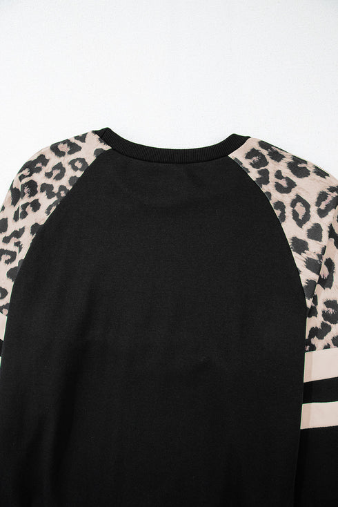Leopard Print Colorblock Raglan Sleeve Sweatshirt
