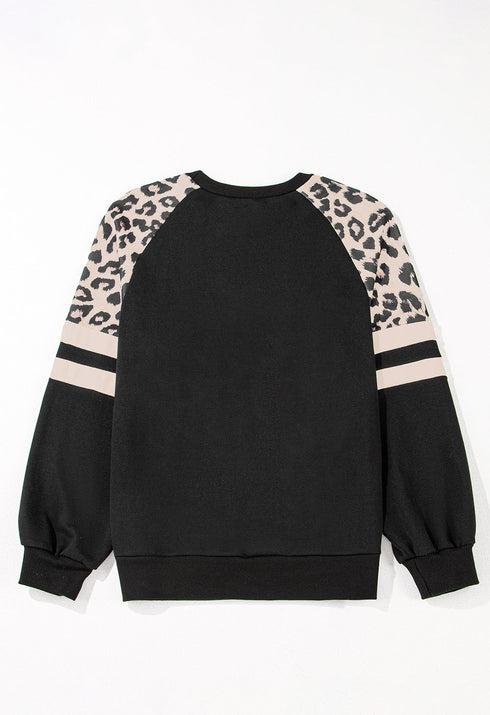 Leopard Print Colorblock Raglan Sleeve Sweatshirt