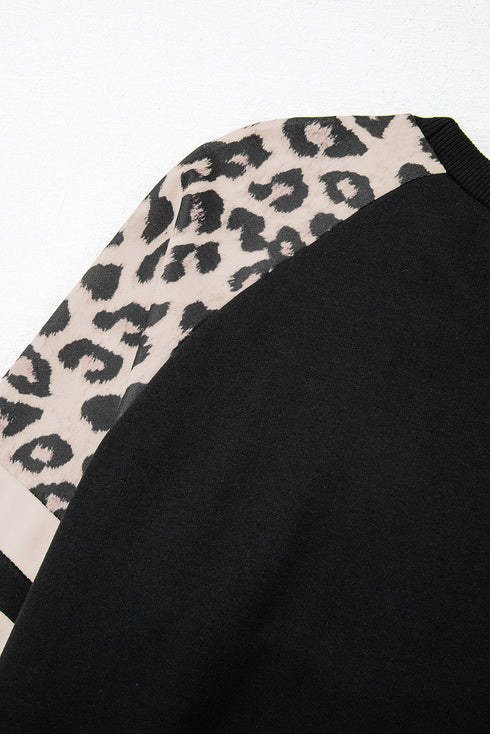 Leopard Print Colorblock Raglan Sleeve Sweatshirt