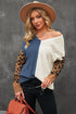 Leopard Print Contrast Color V Neck Sweater