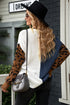 Leopard Print Contrast Color V Neck Sweater