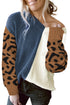 Leopard Print Contrast Color V Neck Sweater