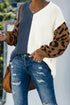 Leopard Print Contrast Color V Neck Sweater