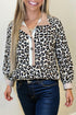 Leopard Print Contrast Cuff Button Down Woven Shirt
