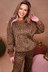 Leopard Print Contrast Rib Drop Shoulder Crewneck Pant Set