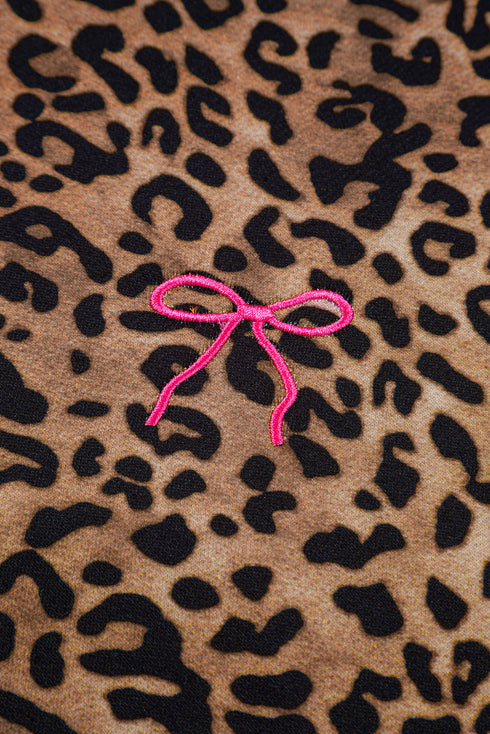 Leopard Print Contrast Rib Drop Shoulder Crewneck Pant Set