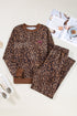Leopard Print Contrast Rib Drop Shoulder Crewneck Pant Set