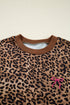 Leopard Print Contrast Rib Drop Shoulder Crewneck Pant Set