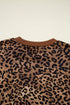 Leopard Print Contrast Rib Drop Shoulder Crewneck Pant Set