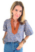 Leopard Print Contrast Ruffle Trim Puff Sleeve Blouse