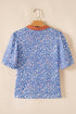 Leopard Print Contrast Ruffle Trim Puff Sleeve Blouse