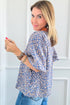 Leopard Print Contrast Ruffle Trim Puff Sleeve Blouse