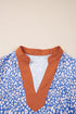 Leopard Print Contrast Ruffle Trim Puff Sleeve Blouse