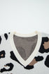 Leopard Print Contrast Sleeve V Neck Knit Sweater