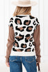 Leopard Print Contrast Sleeve V Neck Knit Sweater