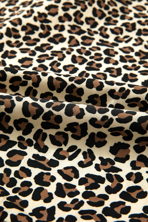 Leopard Print Contrast Trim Bracelet Sleeve Mini Dress