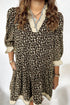 Leopard Print Contrast Trim Bracelet Sleeve Mini Dress
